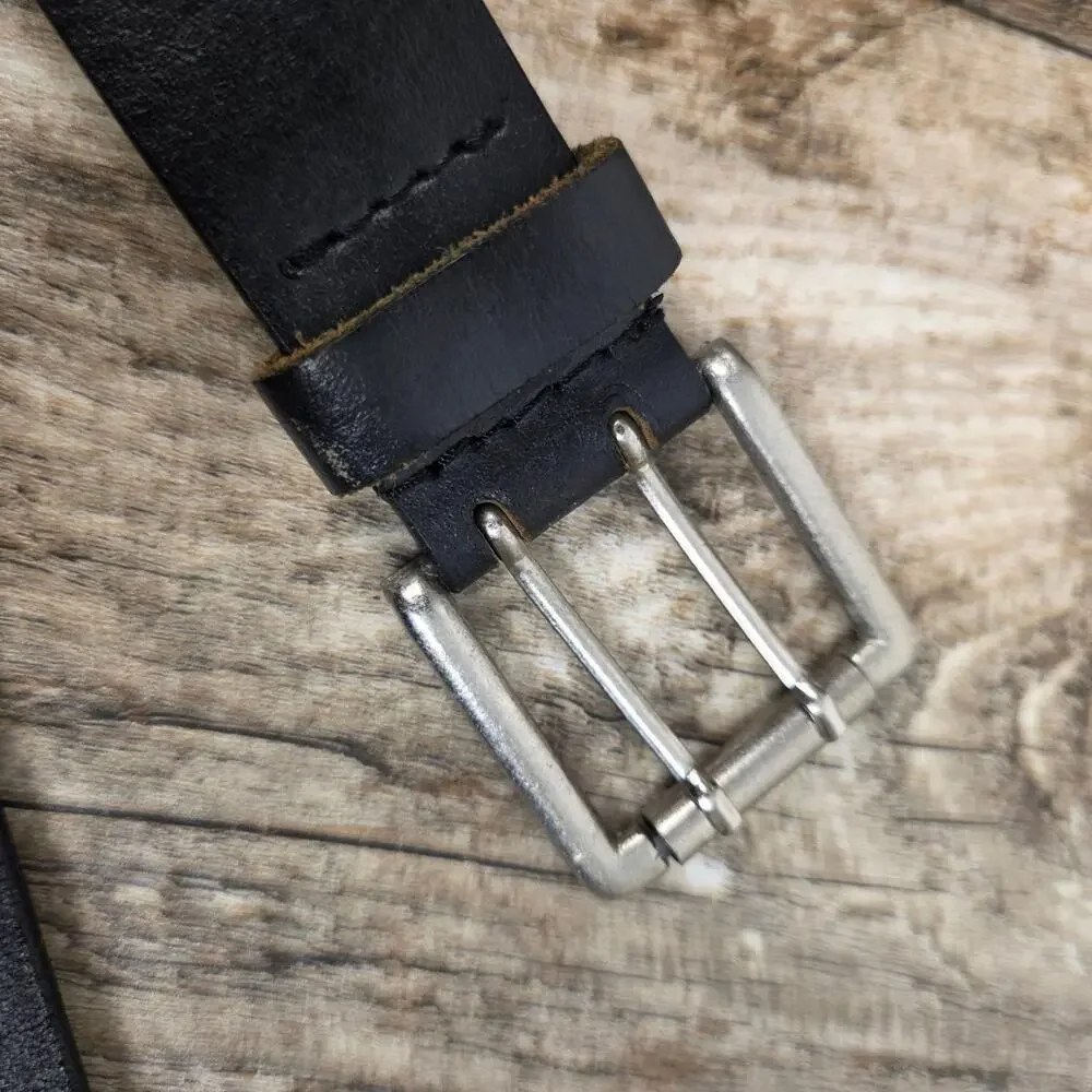 Black Leather Double Hole Belt Unisex Punk Grunge Goth Made in India